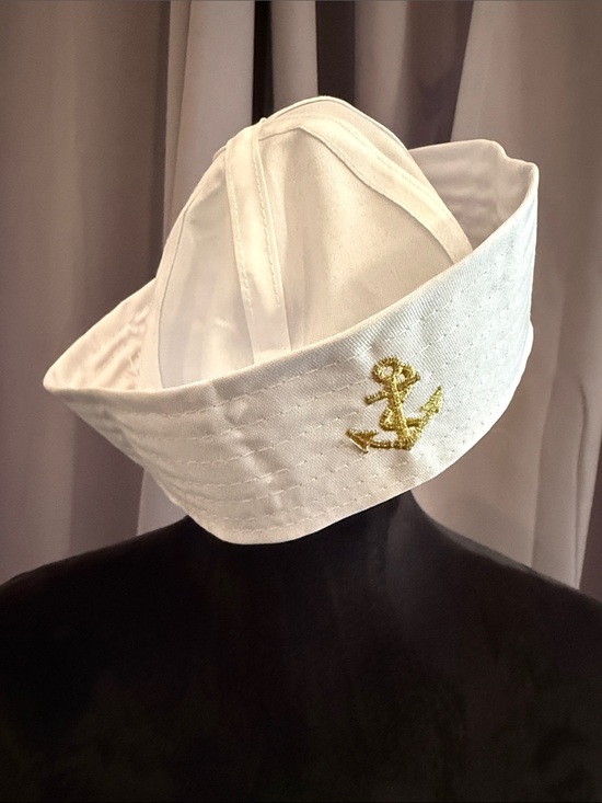 Accessories - BRAND NEW White Sailor Cap with Gold Anchor Embroidery